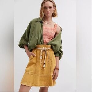 Anthropologie Pilcro‎ linen blend Flounced Mini Skirt Size XL yellow mustard